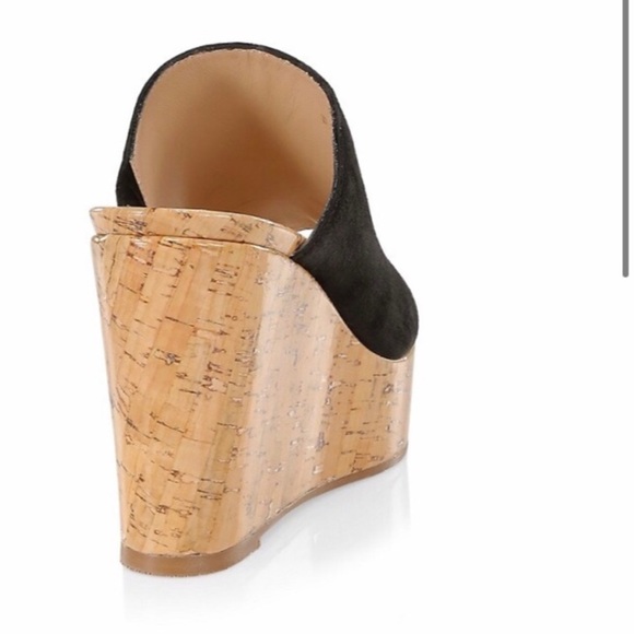 Stuart Weitzman Black Suede Cork Wedges - Picture 2 of 14